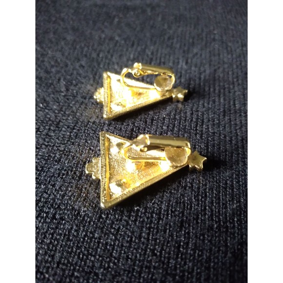 Vintage Gold Tone Rhinestones Christmas Tree Clip On Earrings Star on Top - Picture 3 of 7